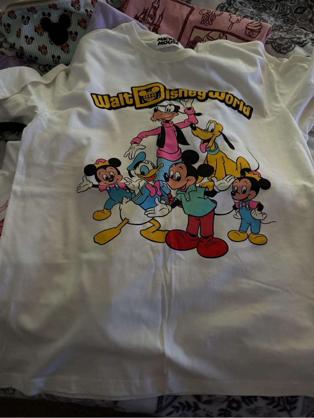 Disney White Graphic Tee with Multicolor Character Print